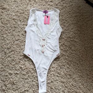 White Lace Trim Kids One Piece
